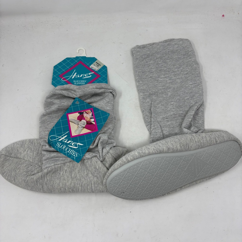 Hanes Slouchies Slippers Vintage Heather Gray Jersey Knit Bootie Size‎ Large 8-9